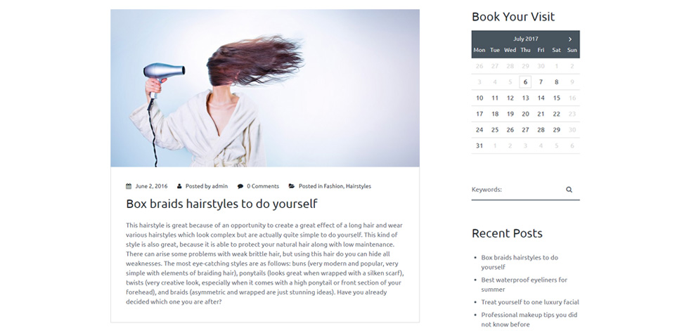 Blog post page