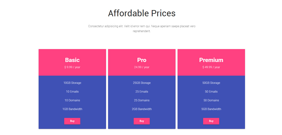 Pricing tables