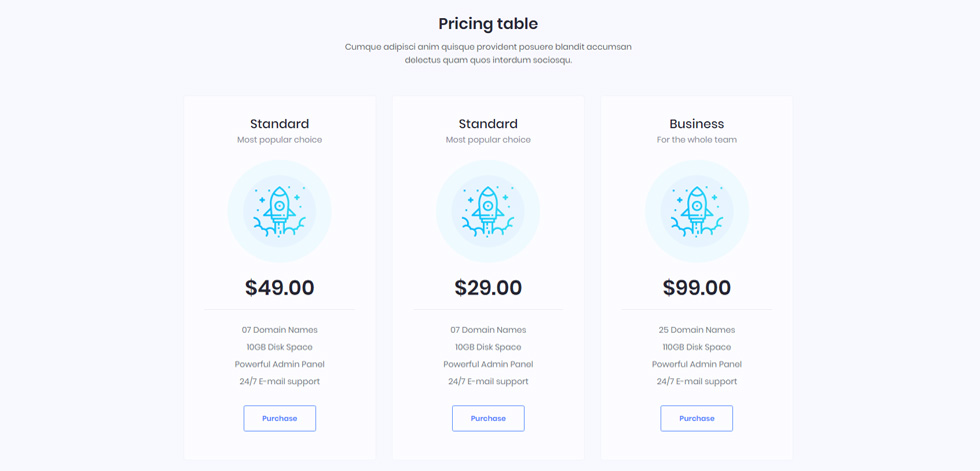 Pricing tables