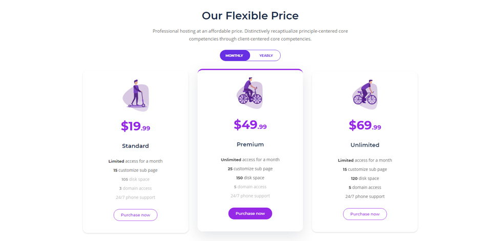 Pricing tables