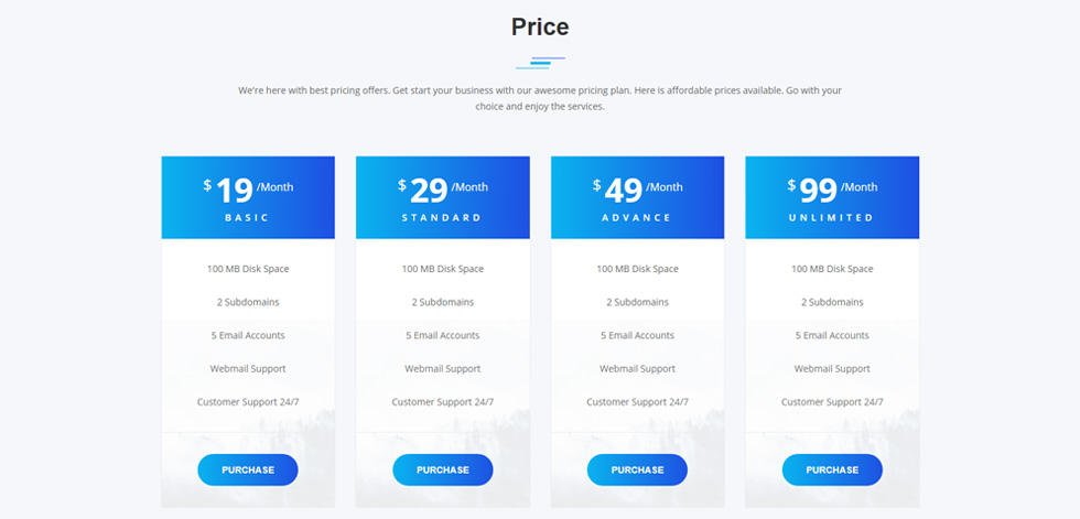 Pricing tables