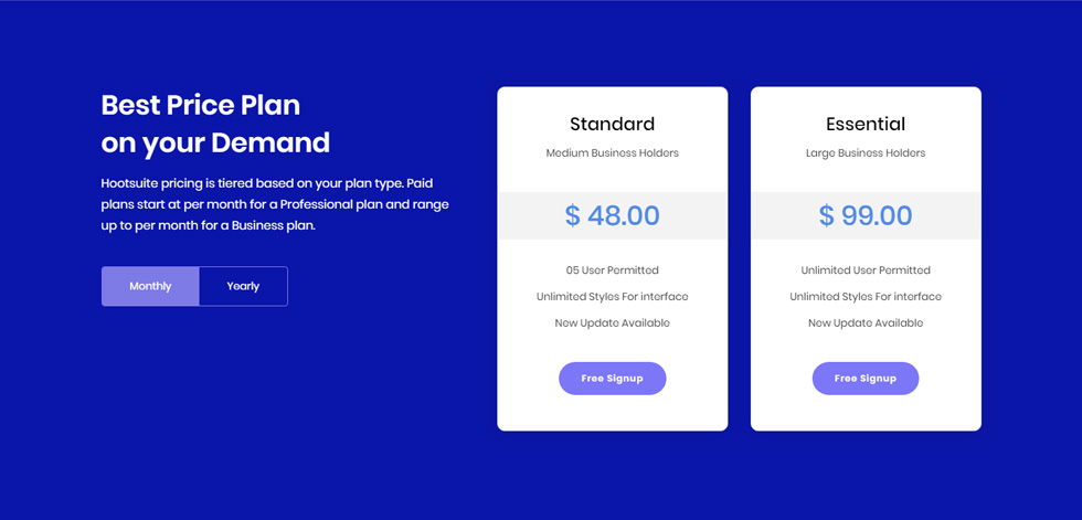 Pricing tables