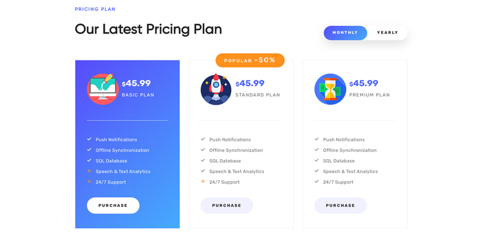 Pricing tables