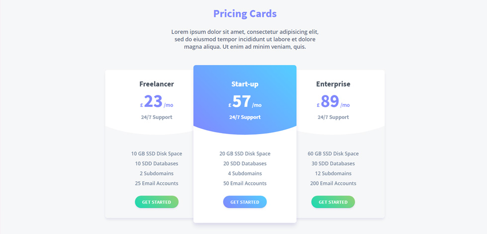 Pricing tables
