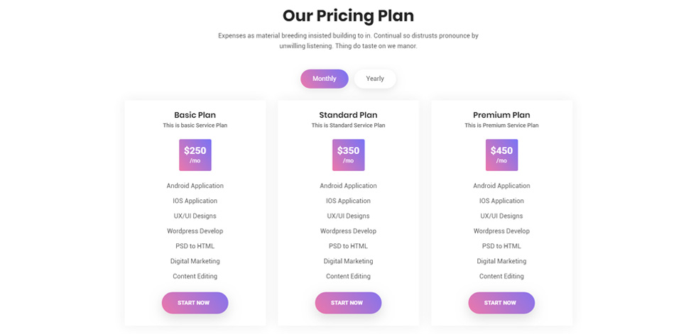 Pricing tables