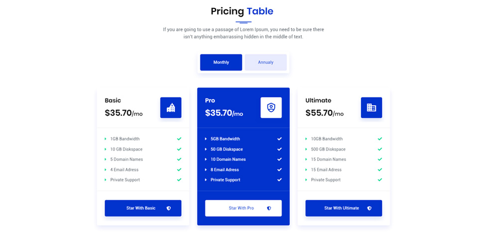 Pricing tables