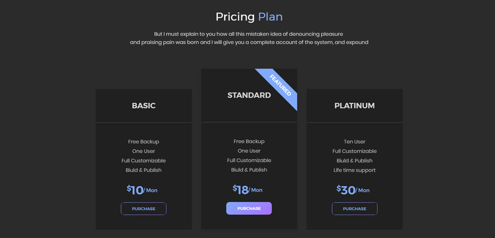 Pricing tables