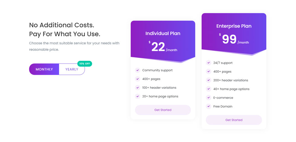 Pricing tables