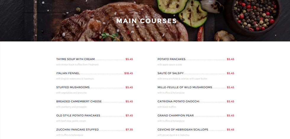 Food menu