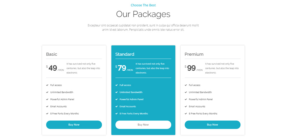 Pricing tables