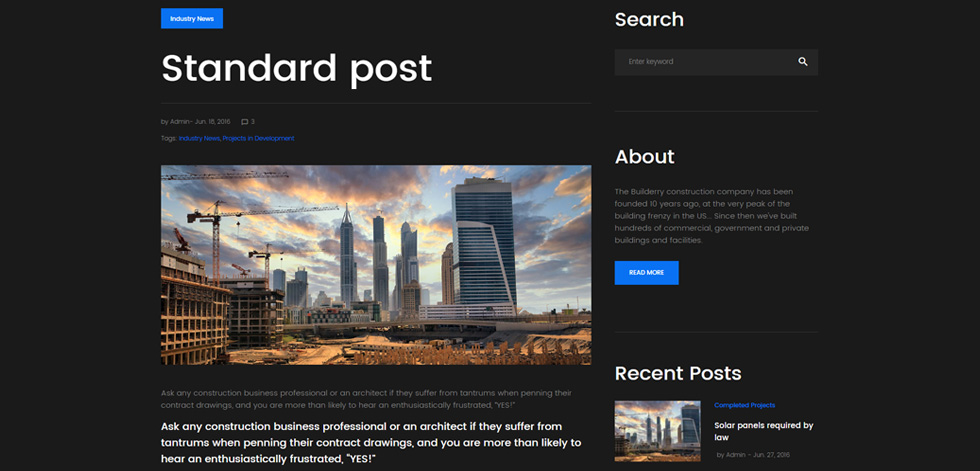 Blog post page