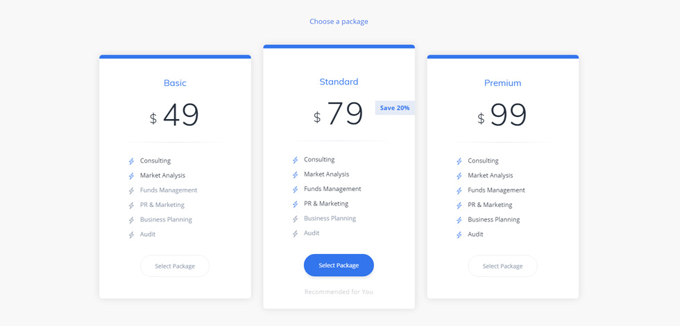 Pricing tables