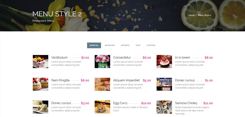 Food menu