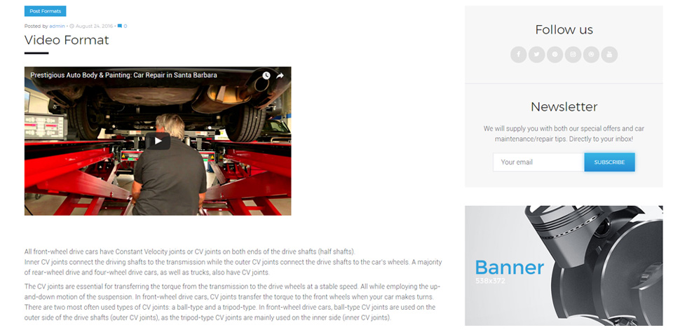 Blog post page