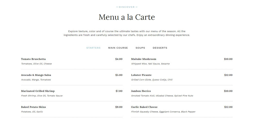 Food menu