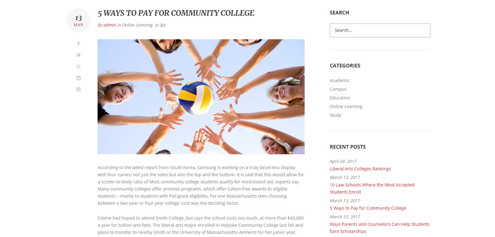 Blog post page