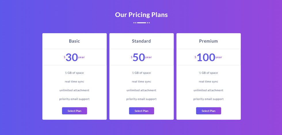 Pricing tables