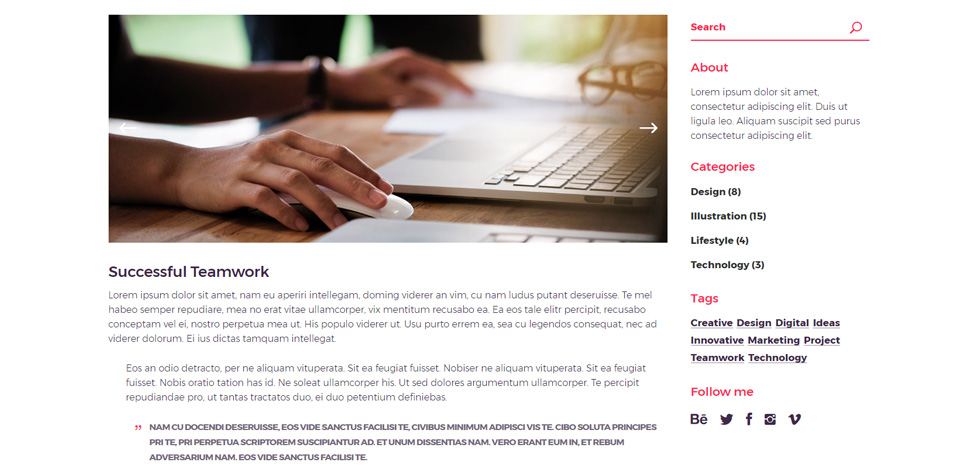 Blog post page