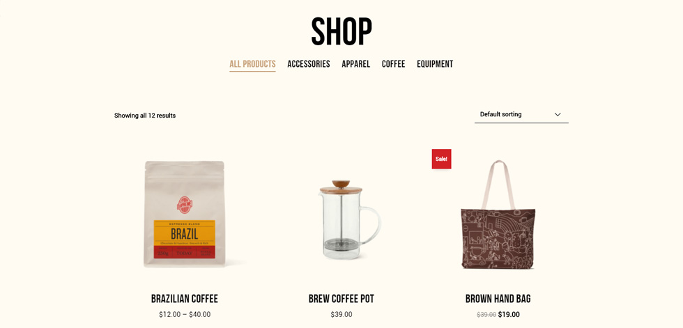 Shop page