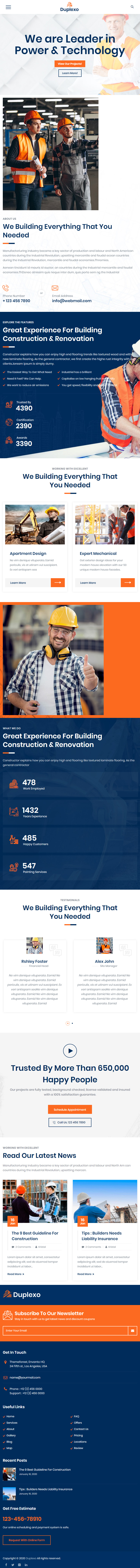Duplexo – Premium Responsive Construction & Renovation WordPress Theme theme — Tablet preview