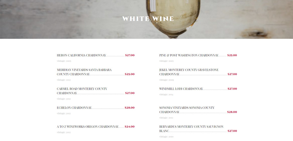 Wine Menu