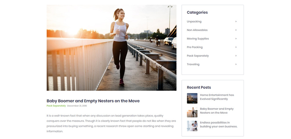 Blog post page