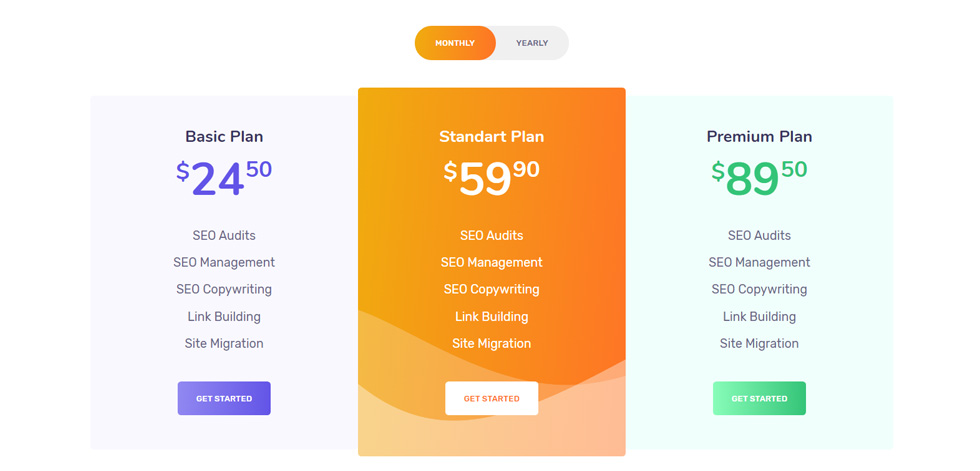 Pricing tables