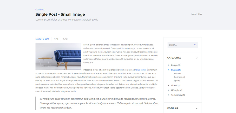 Blog post page