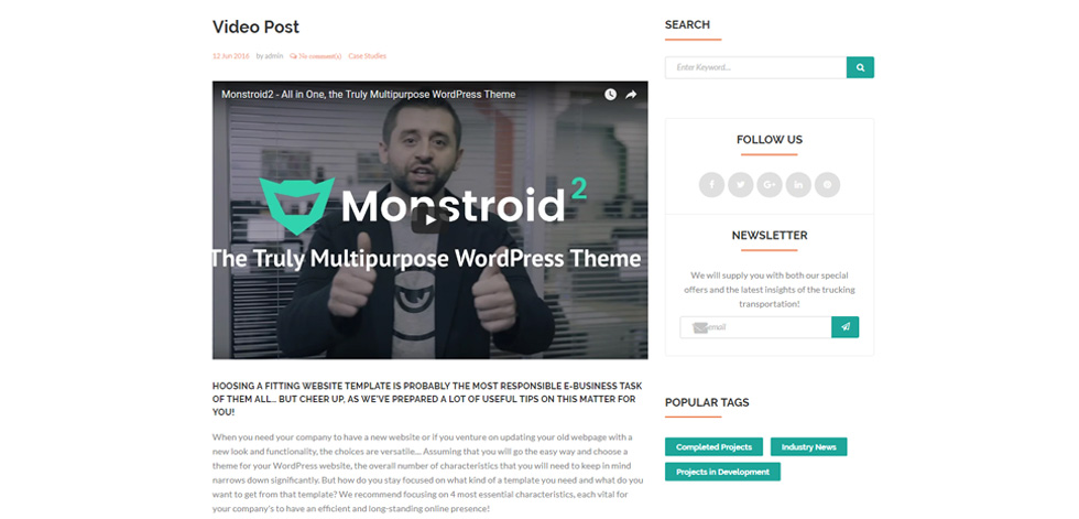 Blog post page
