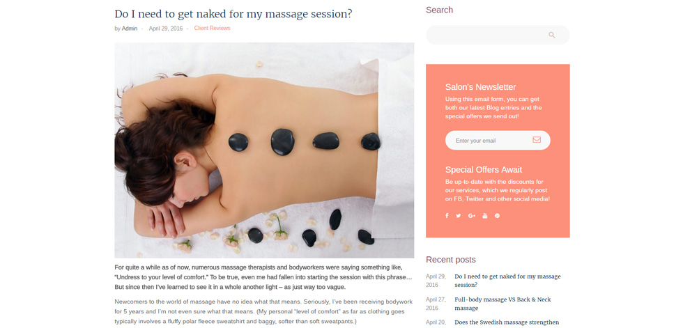 Blog post page