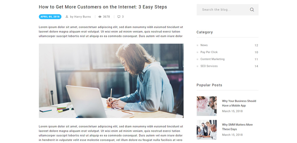 Blog post page