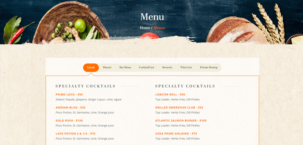 Food menu
