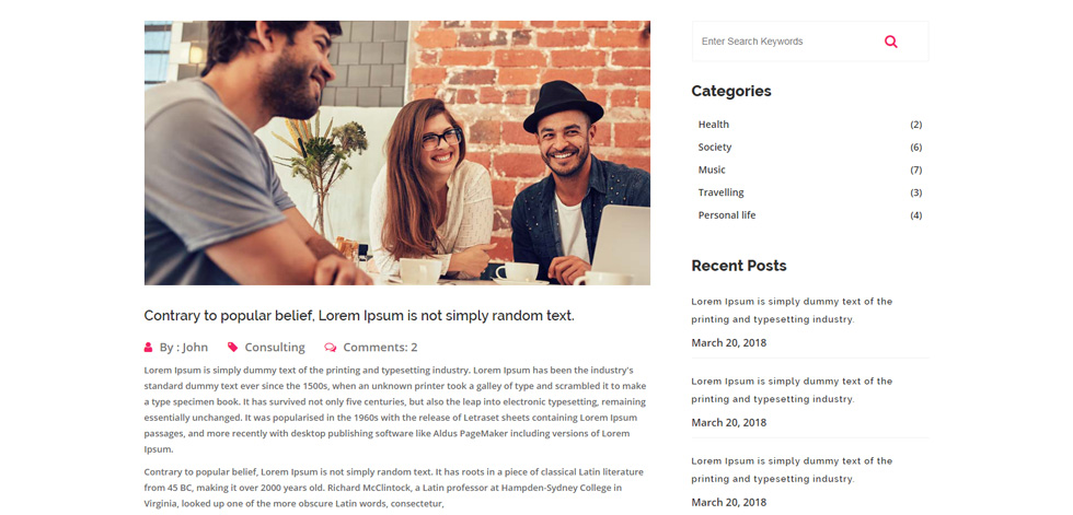 Blog post page