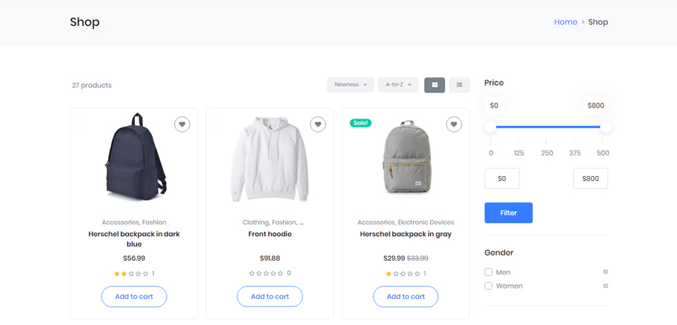 Shop page