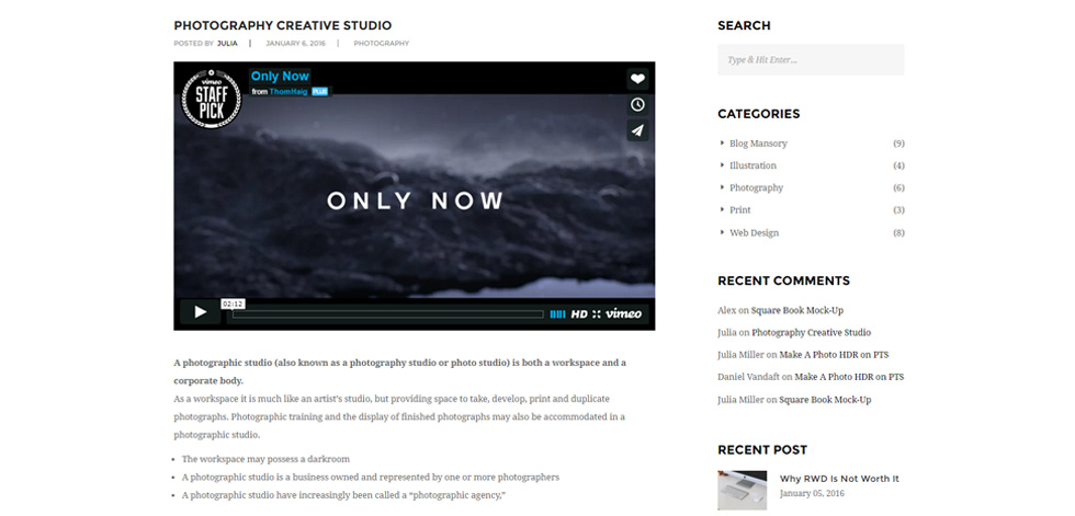 Blog post page