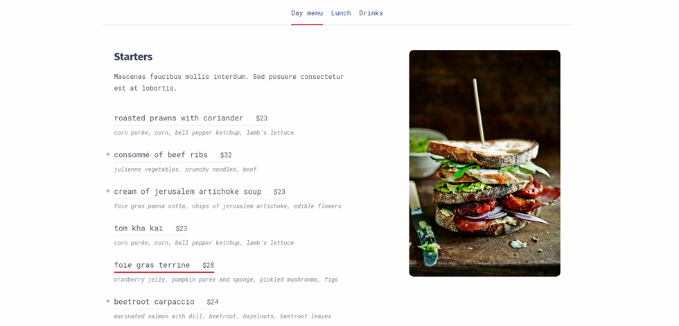 Food menu