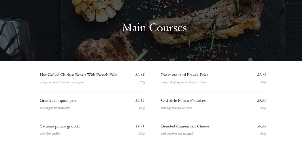 Food menu