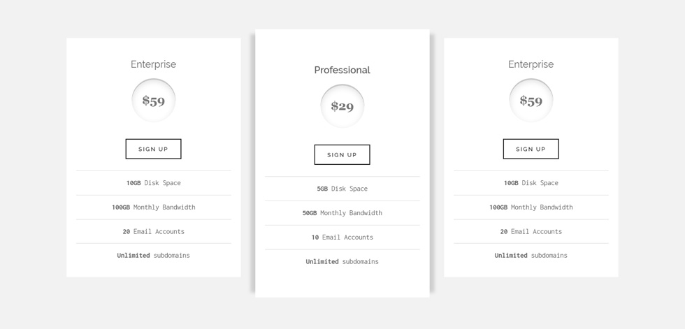Pricing tables