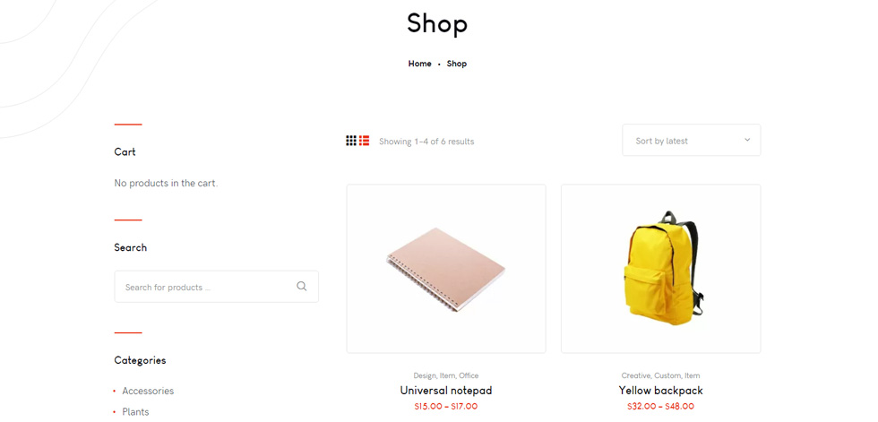 Shop page