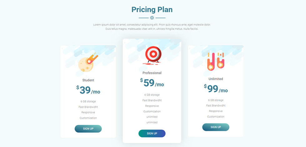 Pricing tables