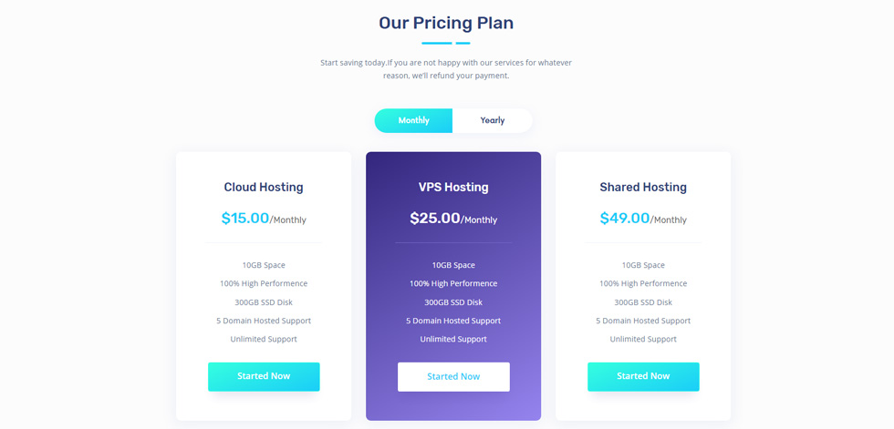 Pricing tables