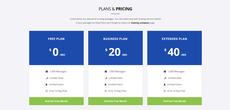 Pricing Tables