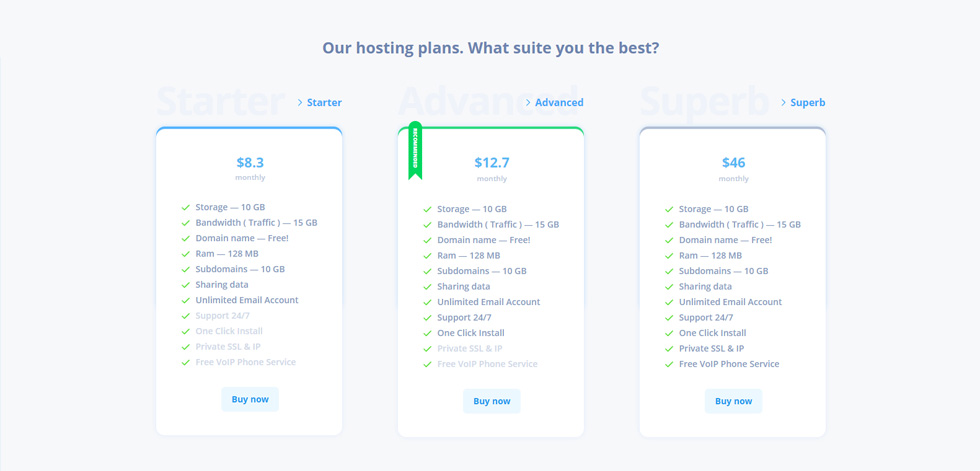 Pricing tables
