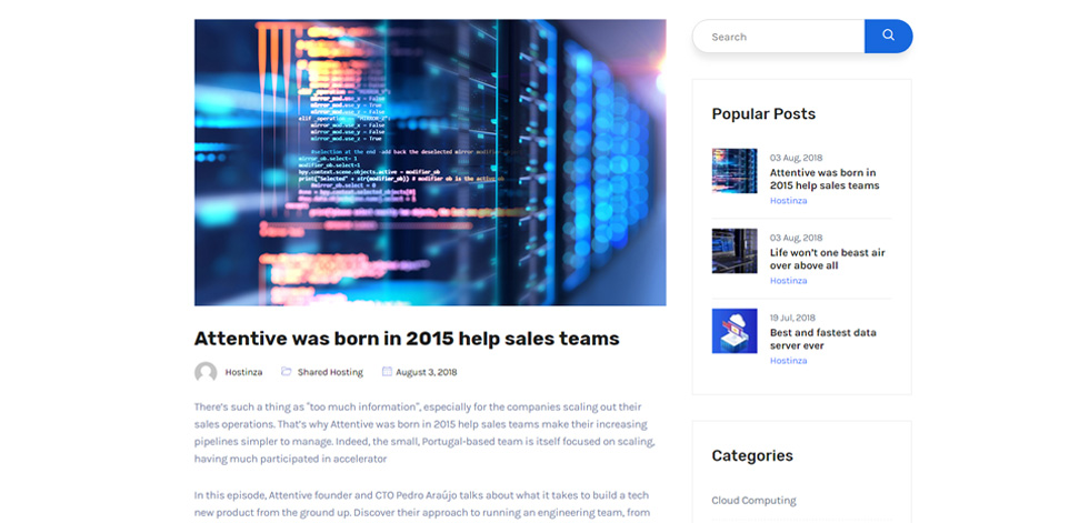 Blog post page