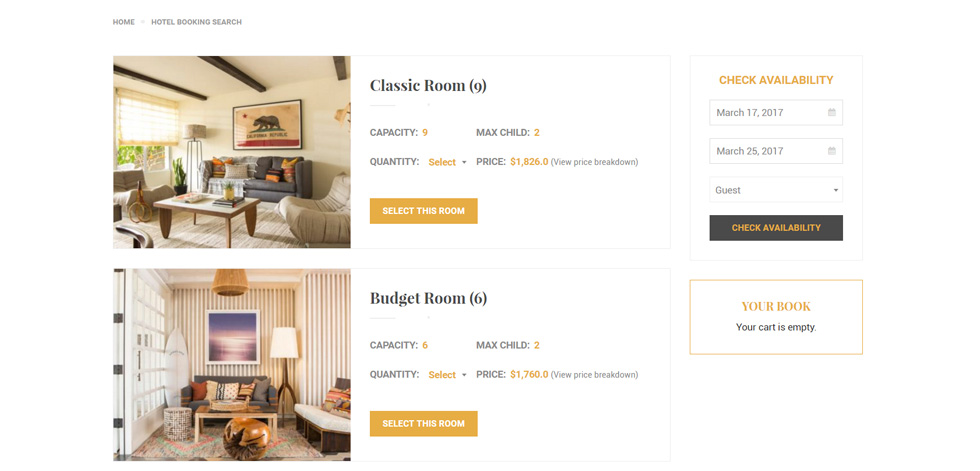 Rooms listing
