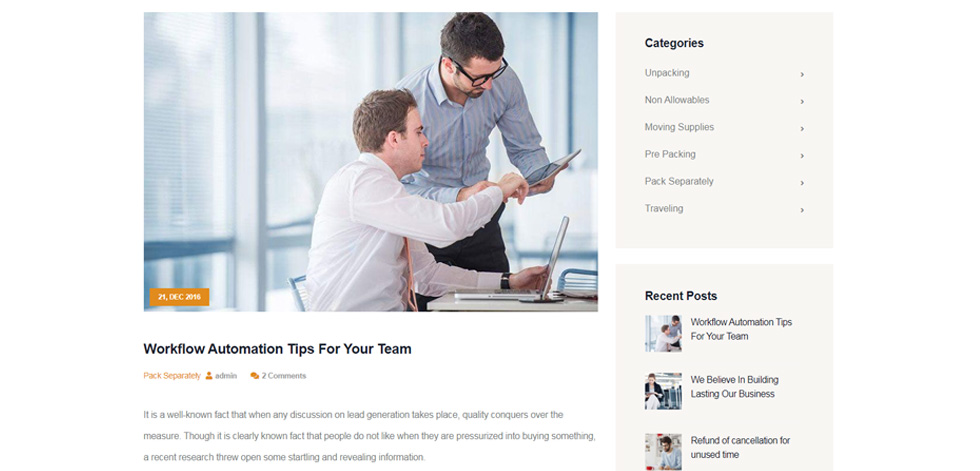 Blog post page