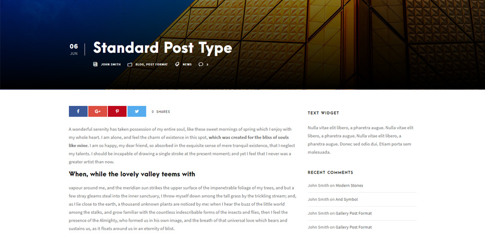 Blog post page