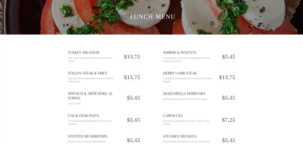 Food menu