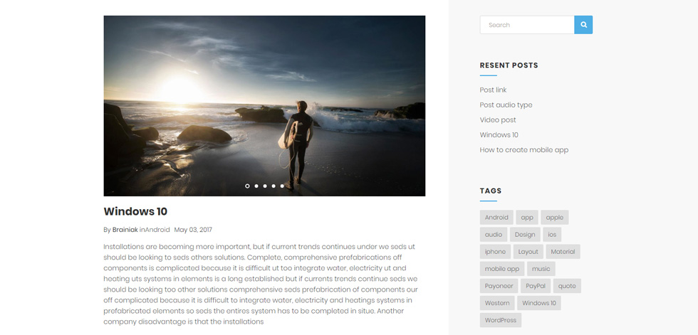 Blog post page