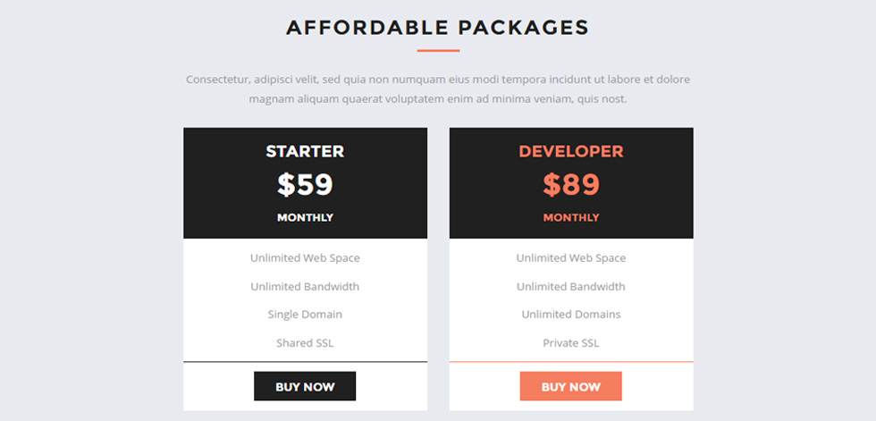 Pricing tables
